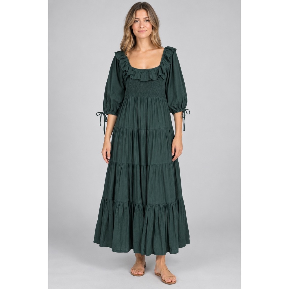 Worth Collective Willow Maxi Dress Womens XL Green Tiered Ruffle Cottage Prairie